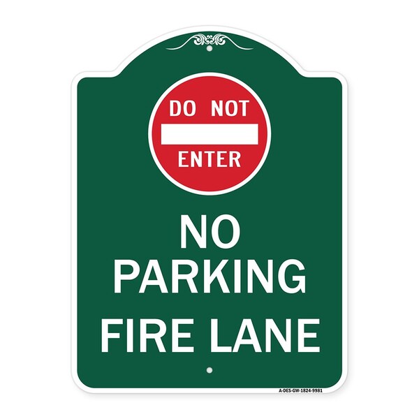 Signmission Do Not Enter No Parking Fire Lane W/ Graphic Heavy-Gauge Aluminum Sign, 24" x 18", GW-1824-9981 A-DES-GW-1824-9981 - main